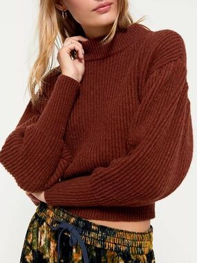 ASTR The Label - Regis Mock Neck Sweater - Rust Brown - Women’s XS